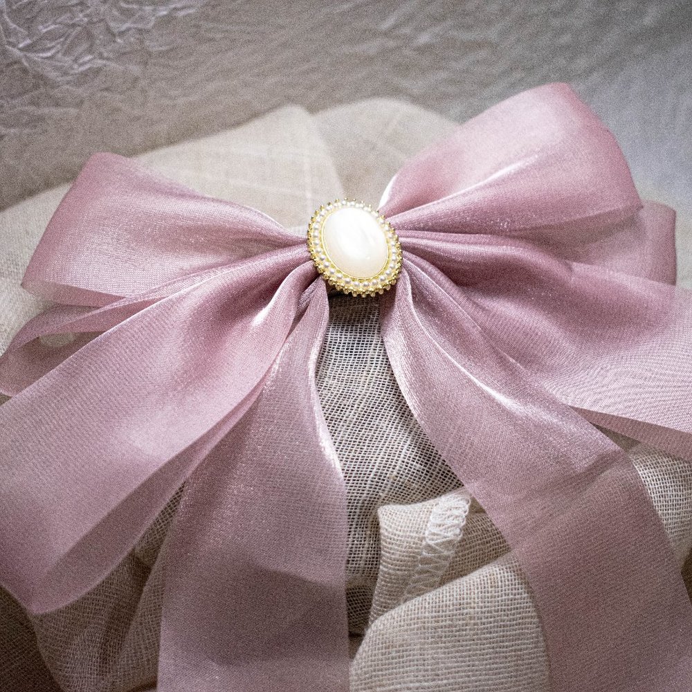 Vintage Pink Tweed Bow Hair Clip